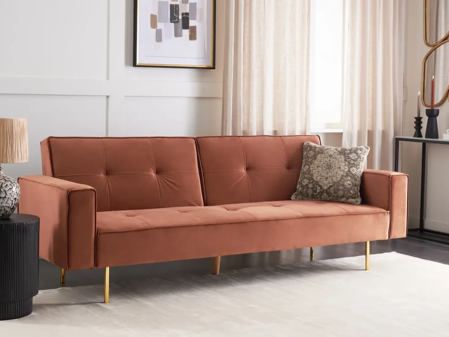 Divano letto 3 posti VISNES Velluto Marrone dorato
