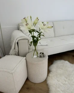 Divano letto 3 posti VISNES Velluto Bianco sporco