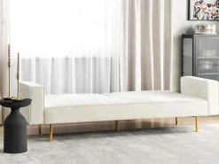 Divano letto 3 posti VISNES Velluto Bianco sporco