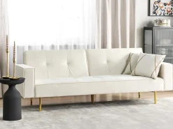Divano letto 3 posti VISNES Velluto Bianco sporco