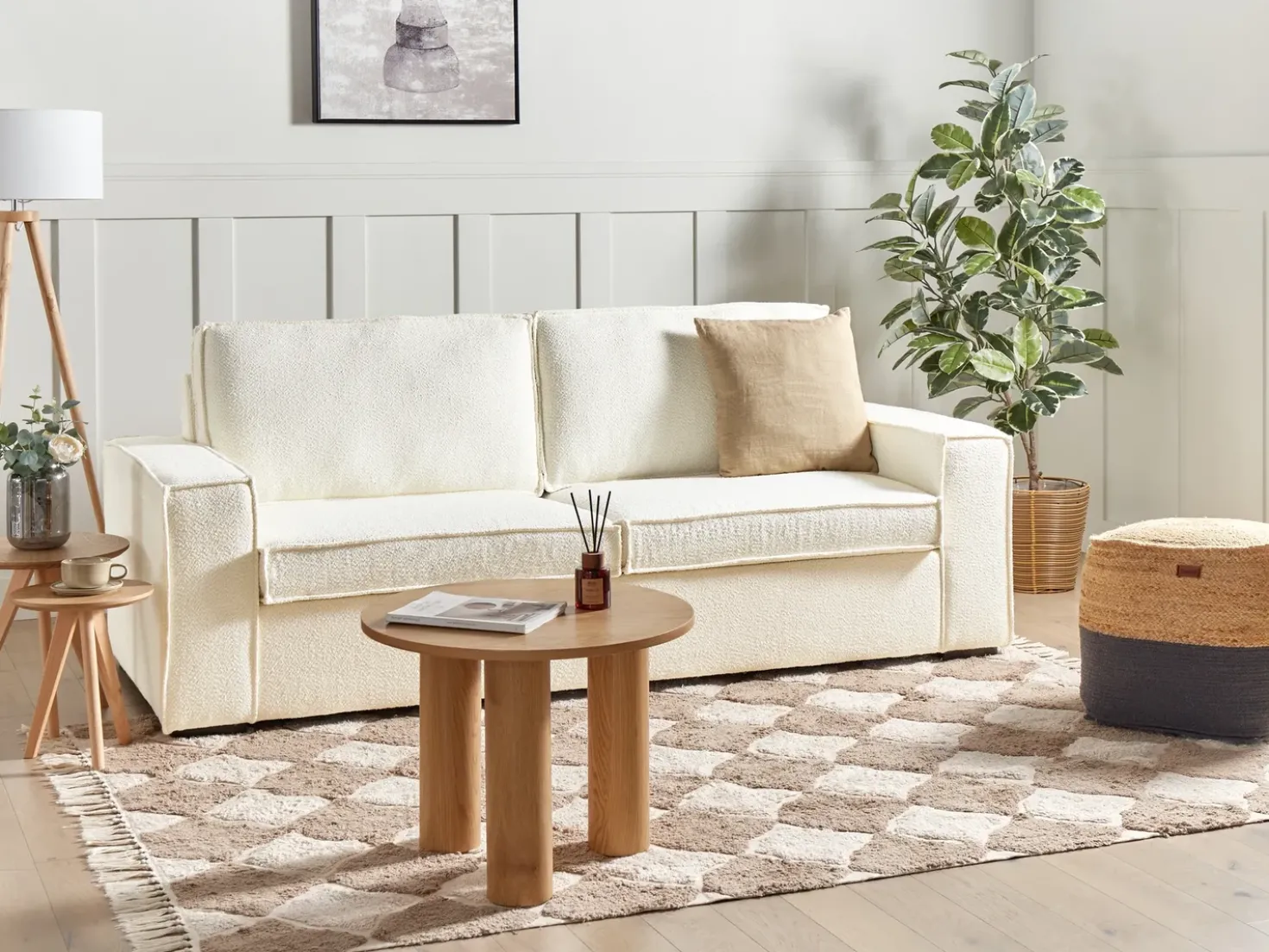 Divano letto 3 posti VUOKATTI Bouclé Bianco sporco