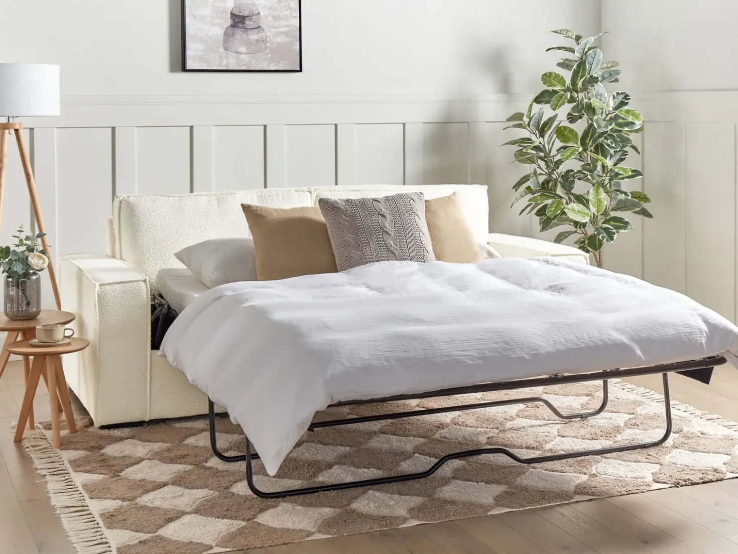 Divano letto 3 posti VUOKATTI Bouclé Bianco sporco