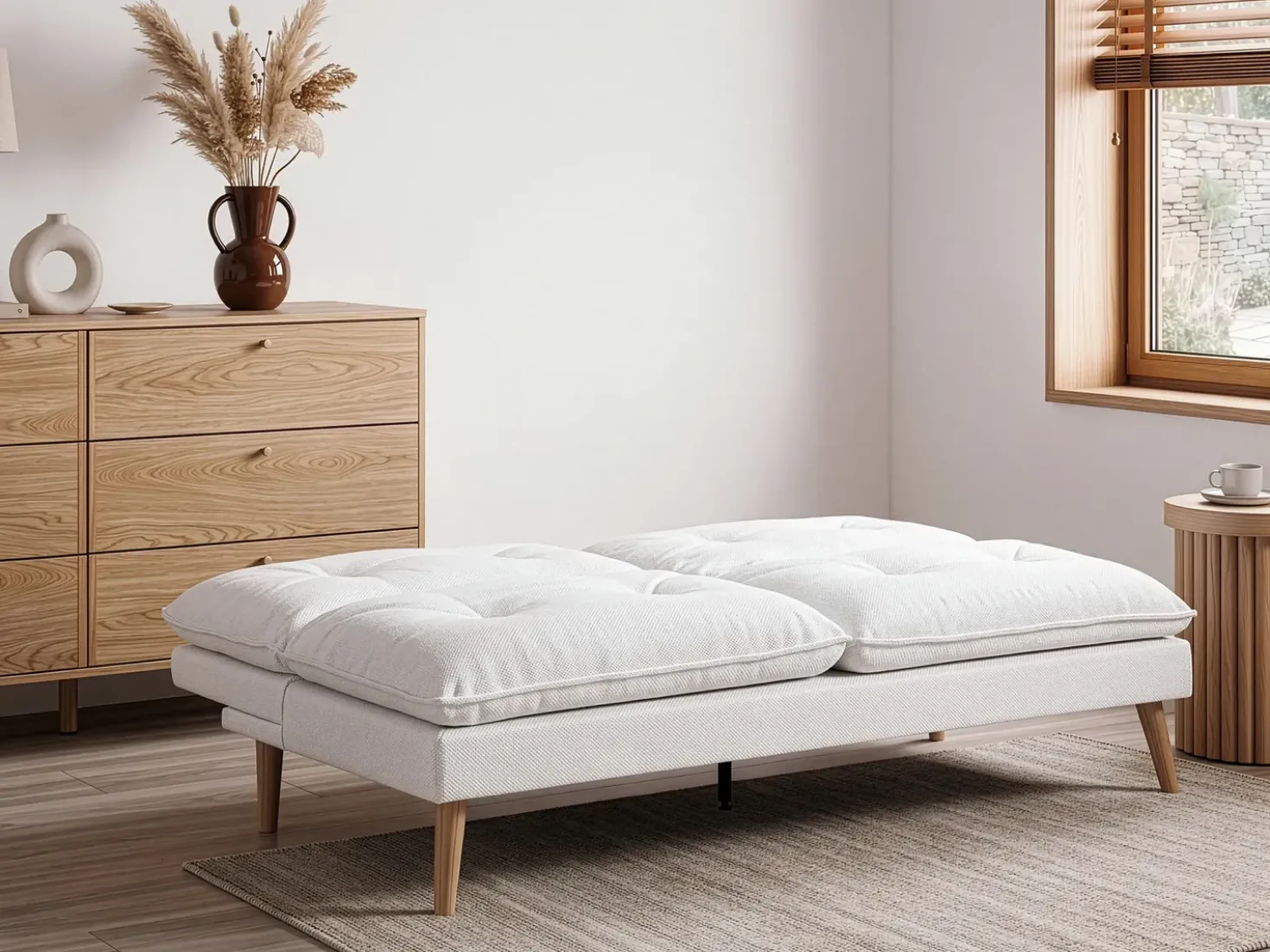 Divano letto 3 posti YILA Tessuto Bianco