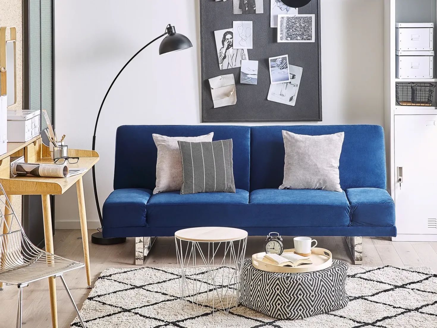 Divano letto 2 posti YORK Velluto Blu marino