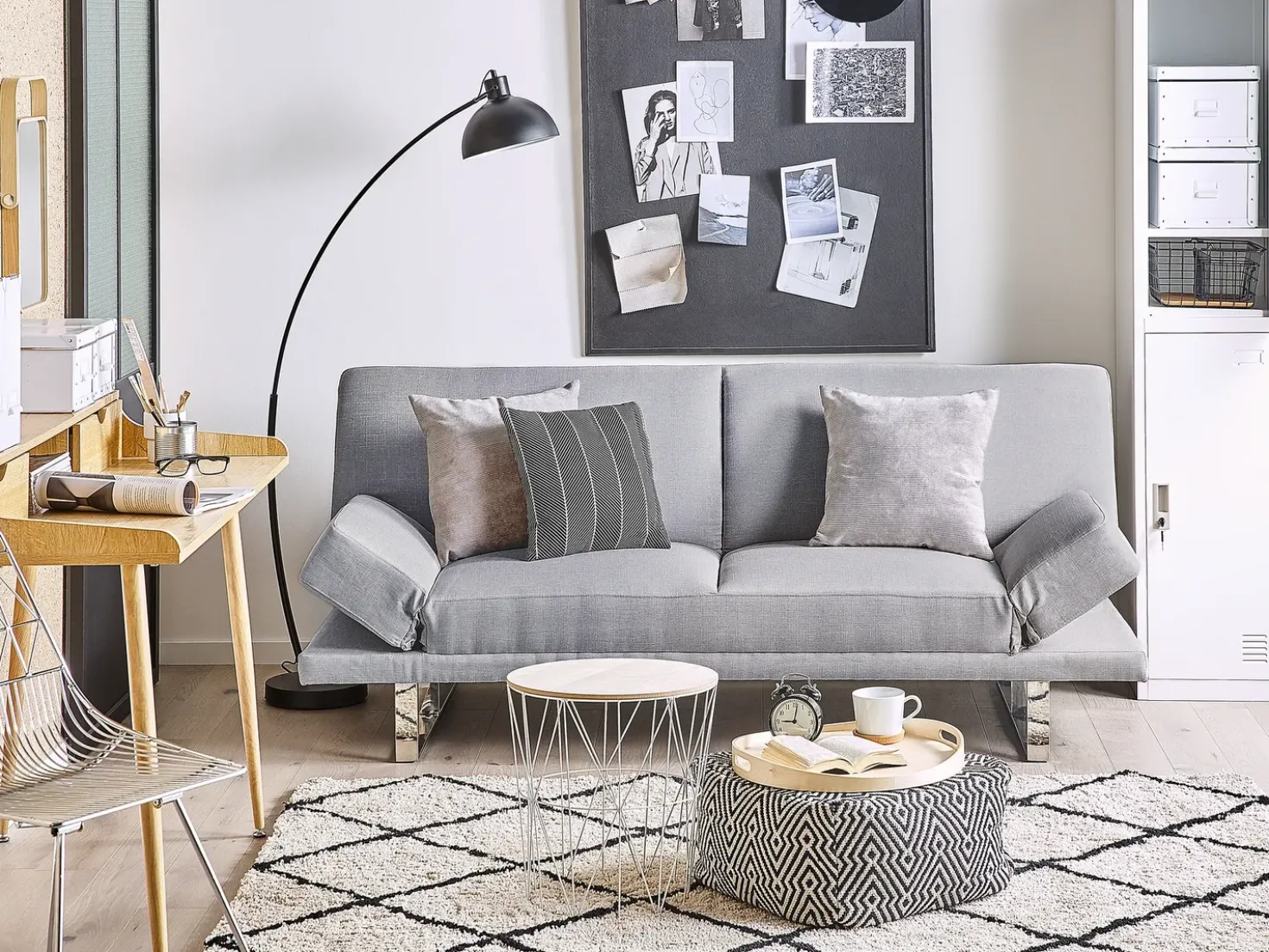 Divano letto 2 posti YORK Tessuto Grigio chiaro