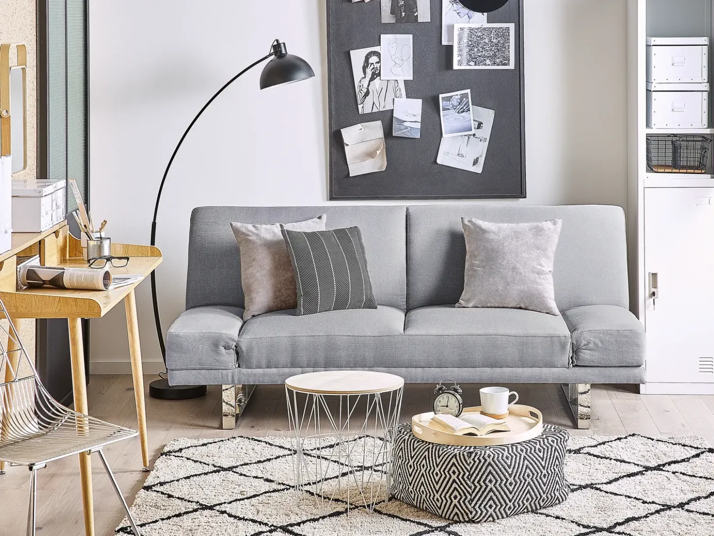 Divano letto 2 posti YORK Tessuto Grigio chiaro