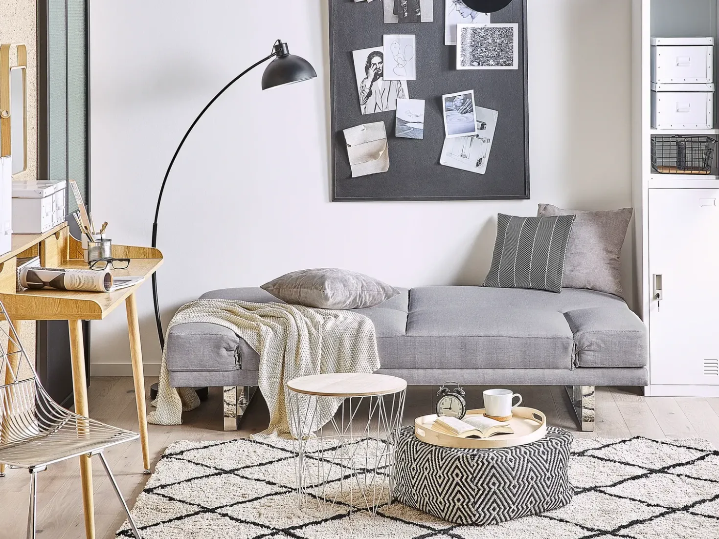 Divano letto 2 posti YORK Tessuto Grigio chiaro