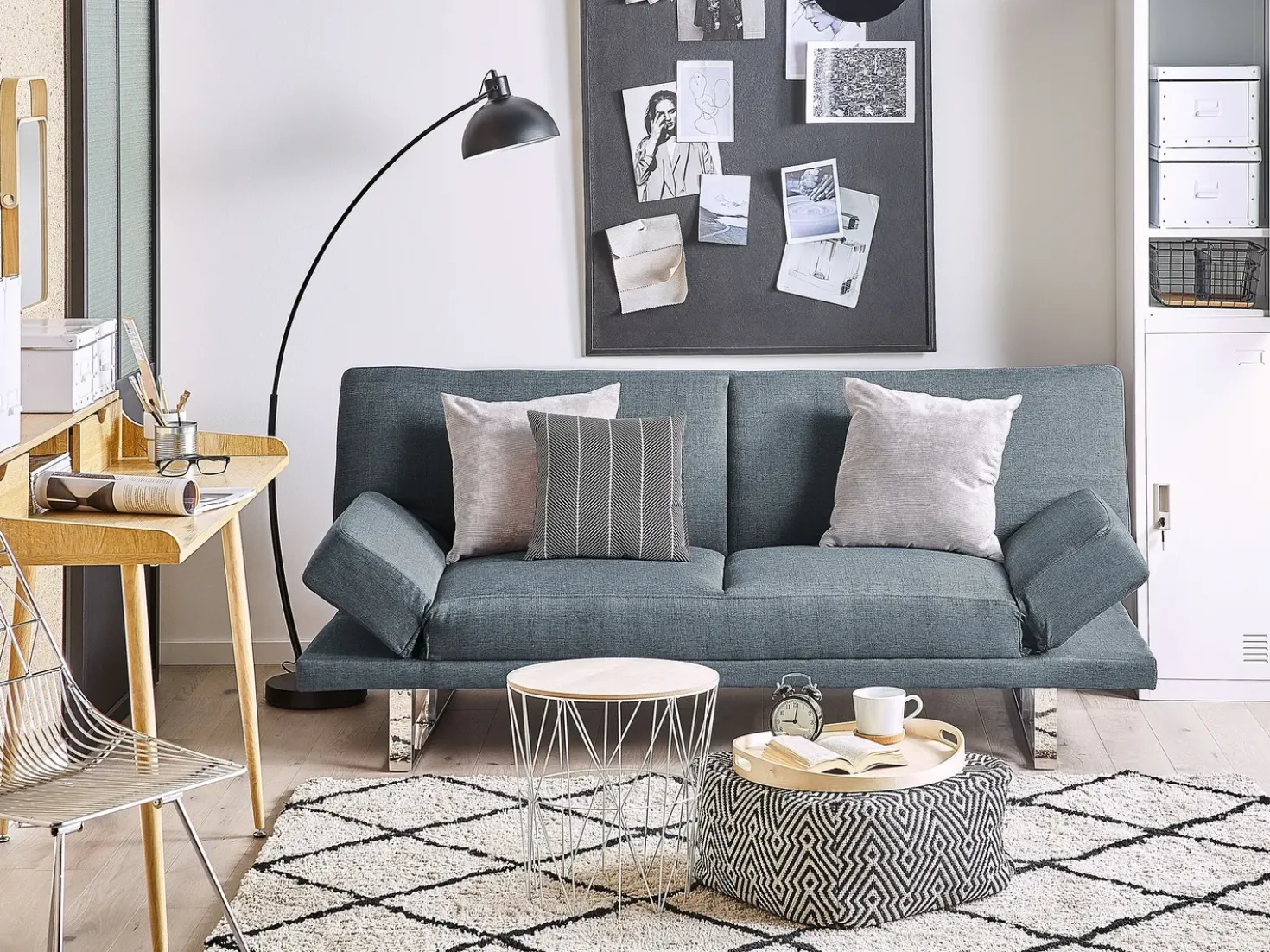 Divano letto 2 posti YORK Tessuto Blu