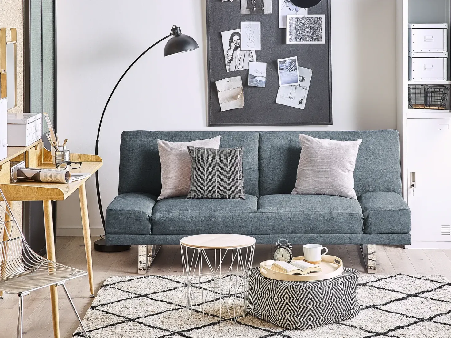 Divano letto 2 posti YORK Tessuto Blu