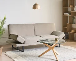 Divano letto 2 posti YORK Ciniglia Beige chiaro