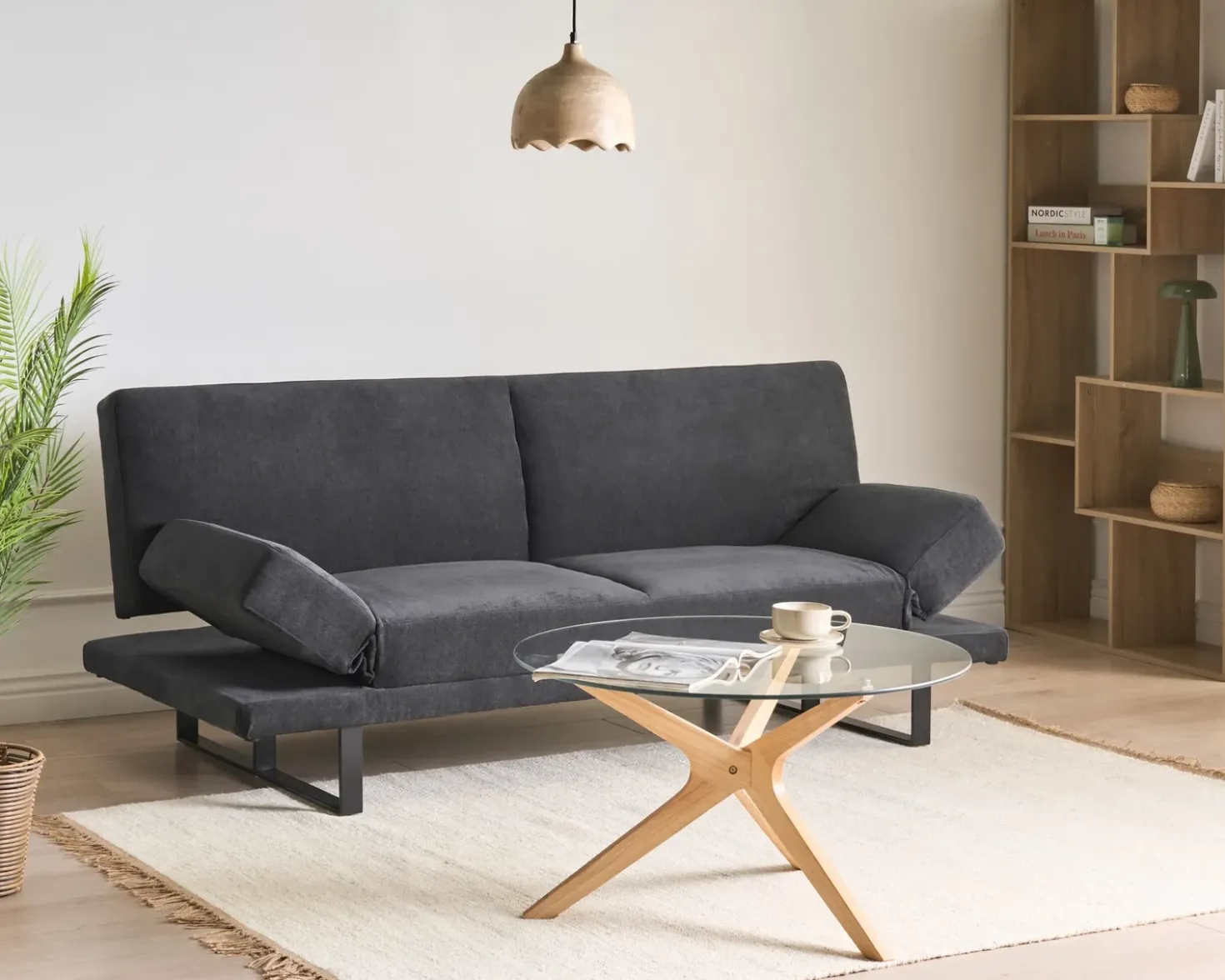 Divano letto 2 posti YORK Ciniglia Nero