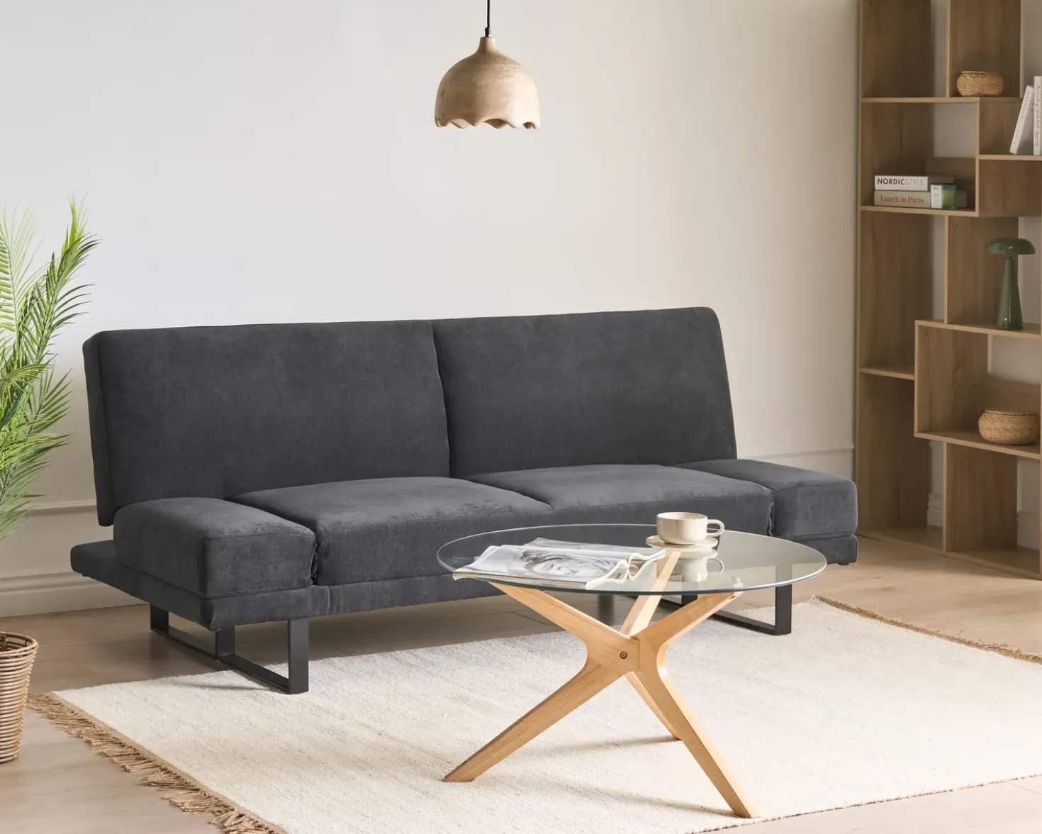 Divano letto 2 posti YORK Ciniglia Nero