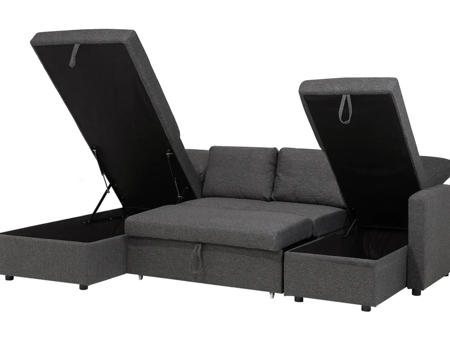 Divano letto a U 5 posti KARRABO Tessuto Grigio scuro con contenitore