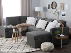 Divano letto a U 5 posti KARRABO Tessuto Grigio scuro con contenitore