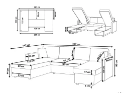 Divano letto a U 5 posti SOMMEN Tessuto Beige chiaro con contenitore