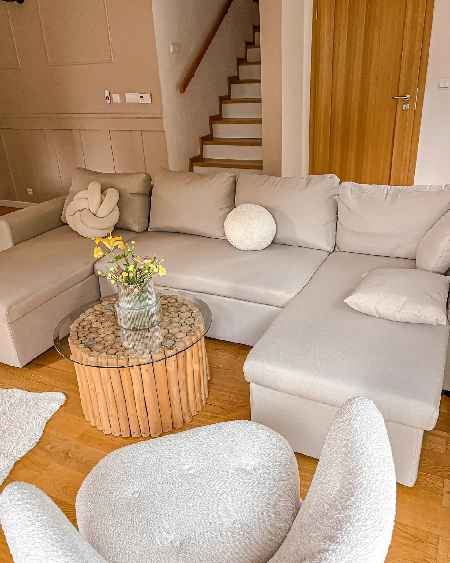 Divano letto a U 5 posti SOMMEN Tessuto Beige chiaro con contenitore