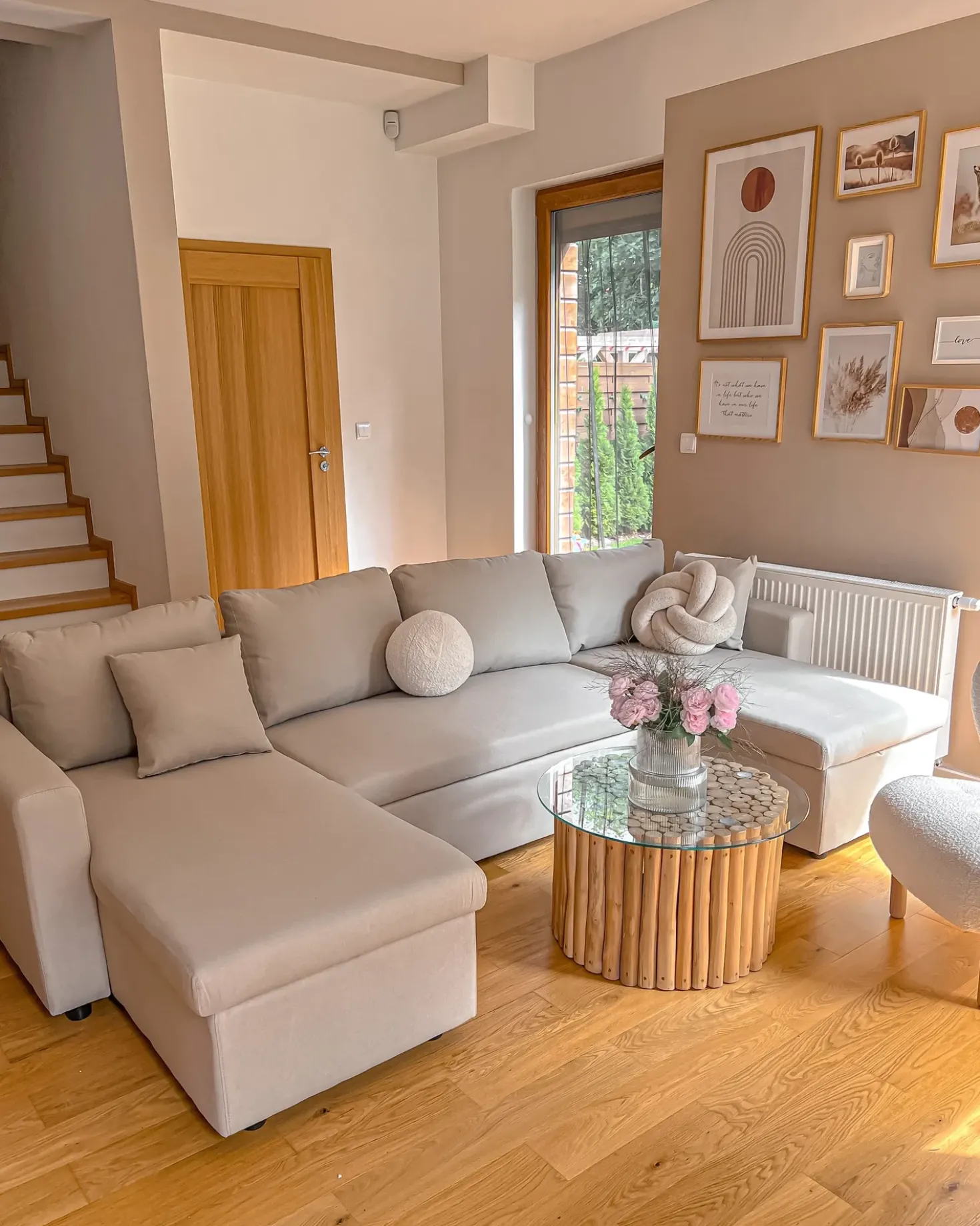 Divano letto a U 5 posti SOMMEN Tessuto Beige chiaro con contenitore