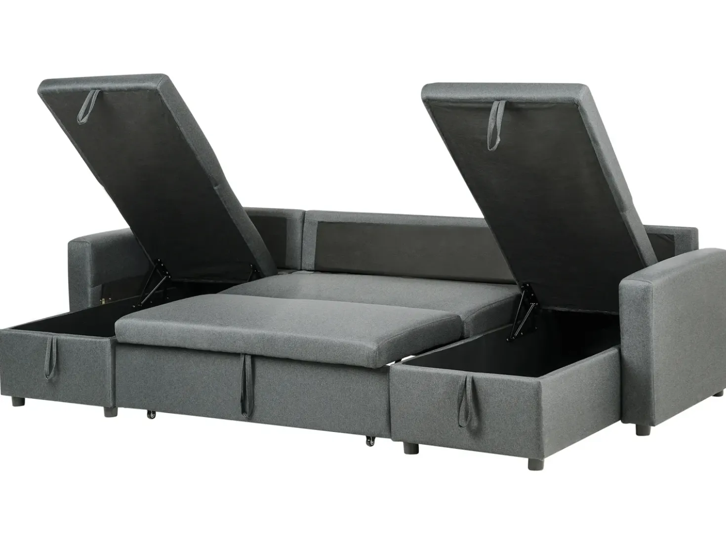 Divano letto a U 5 posti SOMMEN Tessuto Grigio scuro con contenitore