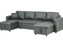 Divano letto a U 5 posti SOMMEN Tessuto Grigio scuro con contenitore