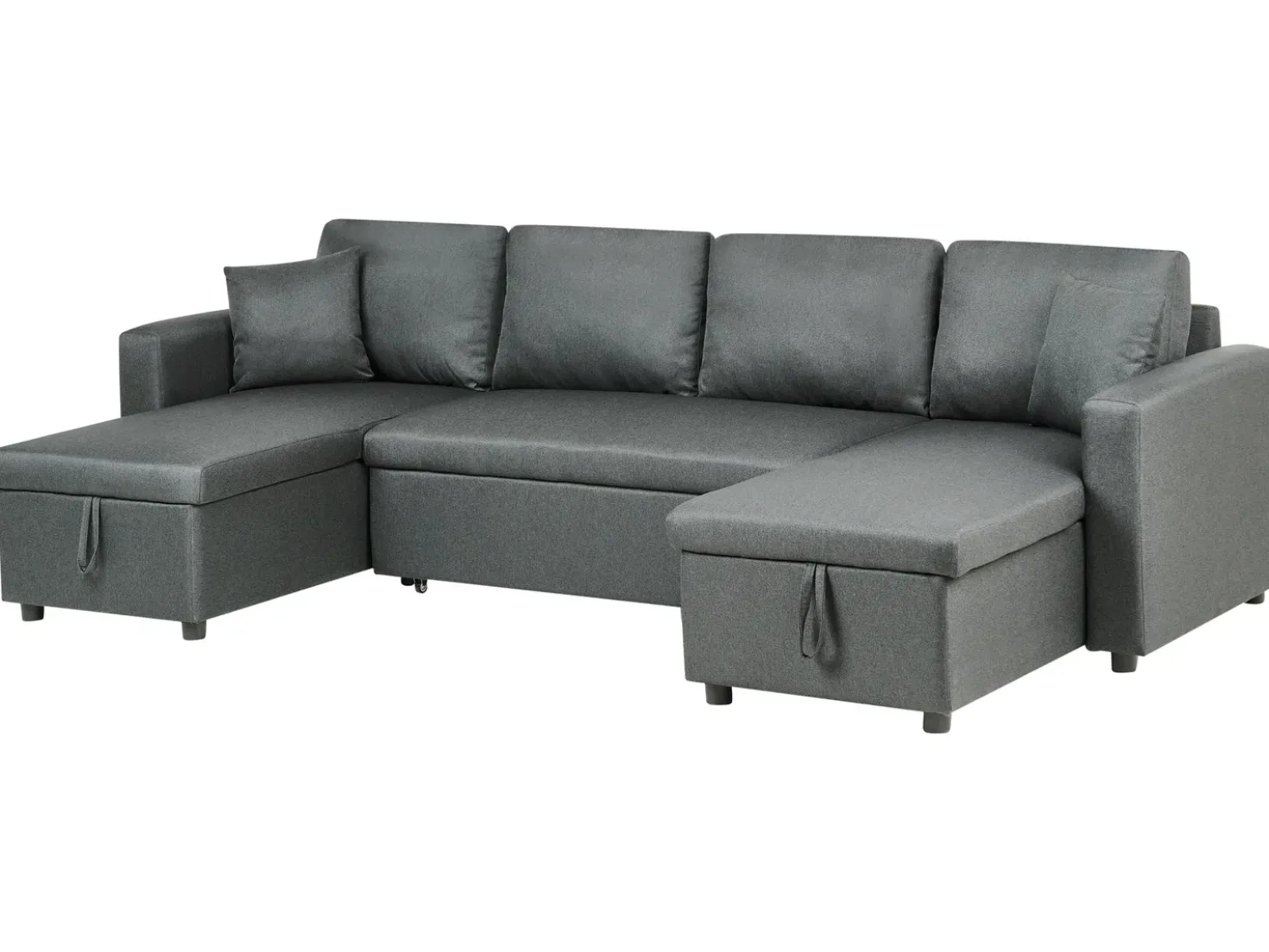 Divano letto a U 5 posti SOMMEN Tessuto Grigio scuro con contenitore