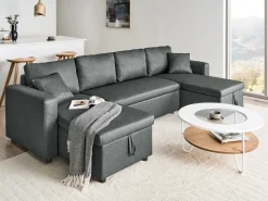 Divano letto a U 5 posti SOMMEN Tessuto Grigio scuro con contenitore