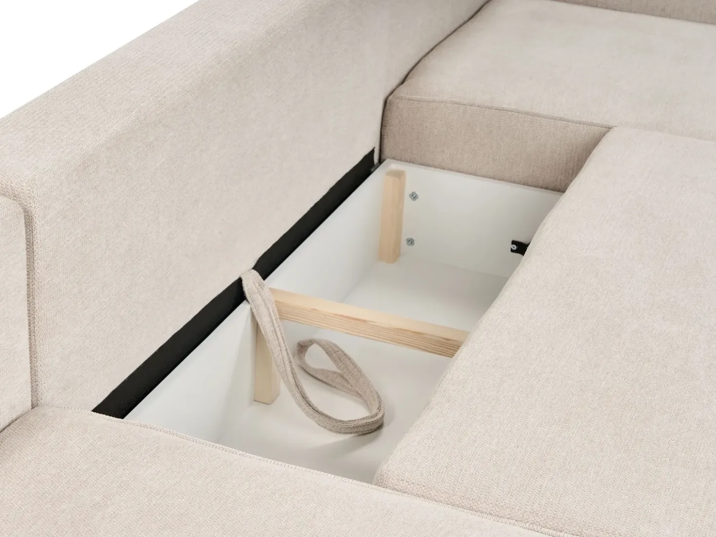 Divano letto a U 4 posti VATNE Tessuto Beige chiaro con contenitore