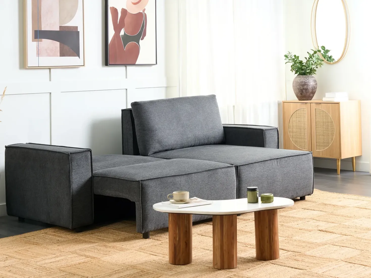 Divano letto angolare 3 posti KARILA Tessuto Grigio scuro con contenitore Lato Sinistro