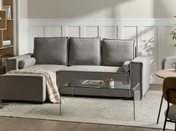 Divano letto angolare 3 posti EDANE Tessuto Grigio con contenitore Lato destro