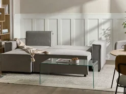 Divano letto angolare 3 posti EDANE Tessuto Grigio con contenitore Lato destro