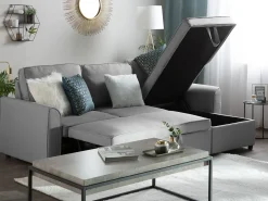 Divano letto angolare 3 posti NESNA Tessuto Grigio chiaro con contenitore Lato Sinistro
