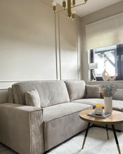 Divano letto angolare 3 posti ABACKA Velluto a coste Beige Lato Sinistro