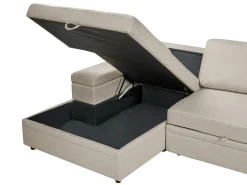 Divano letto angolare 3 posti HRISEY Lino sintetico Beige con contenitore Lato destro