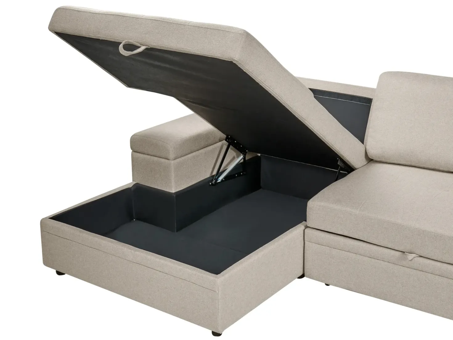 Divano letto angolare 3 posti HRISEY Lino sintetico Beige con contenitore Lato destro