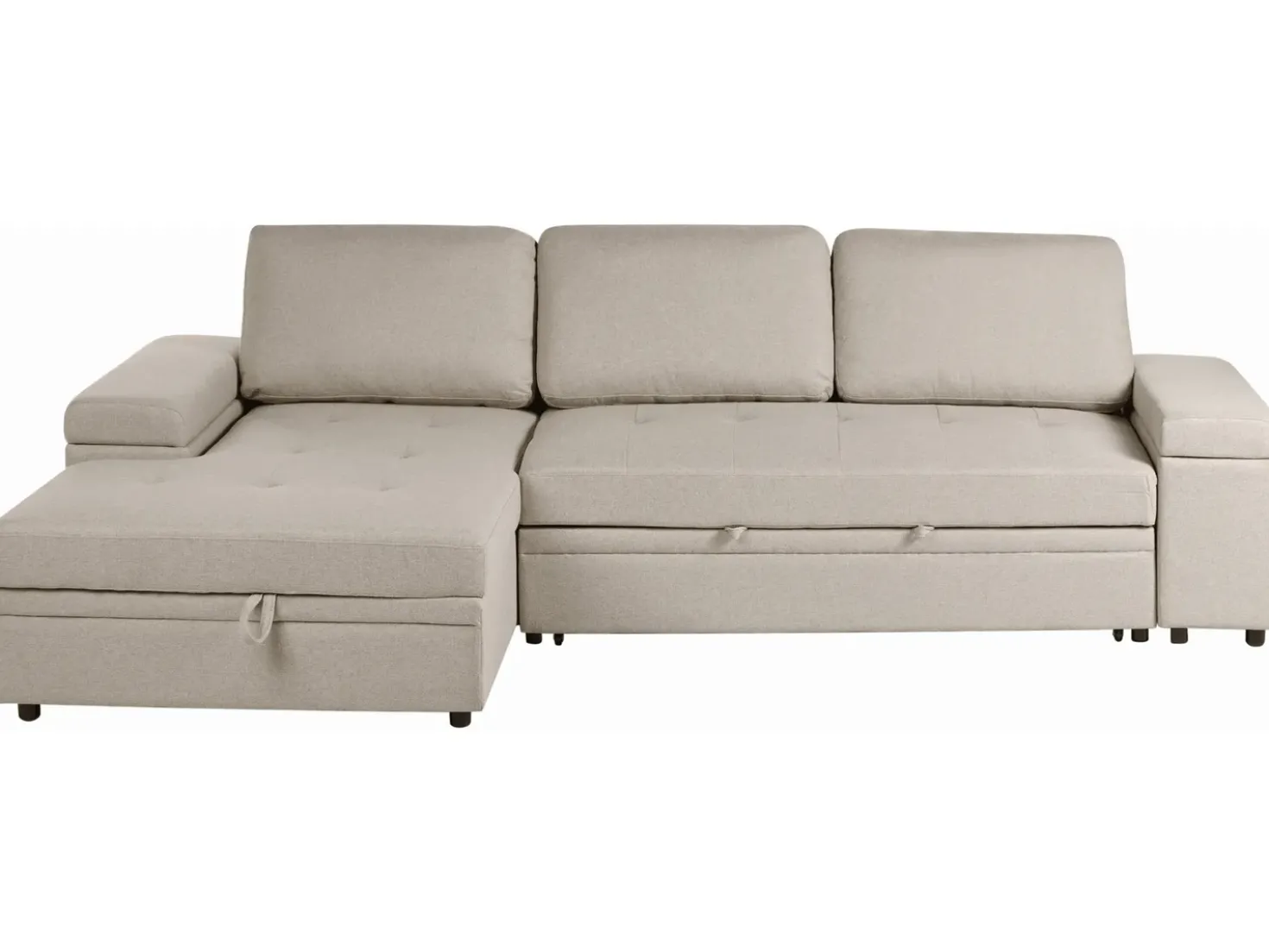 Divano letto angolare 3 posti HRISEY Lino sintetico Beige con contenitore Lato destro