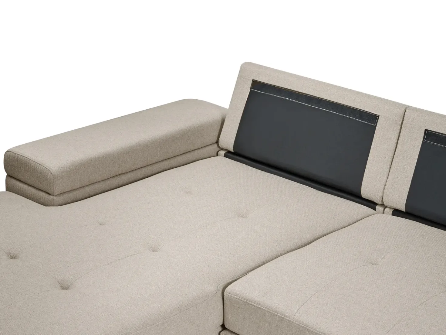 Divano letto angolare 3 posti HRISEY Lino sintetico Beige con contenitore Lato destro