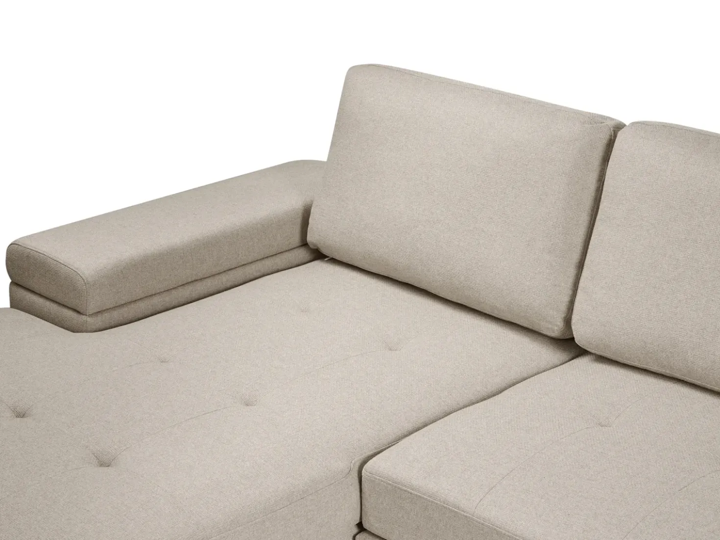 Divano letto angolare 3 posti HRISEY Lino sintetico Beige con contenitore Lato destro