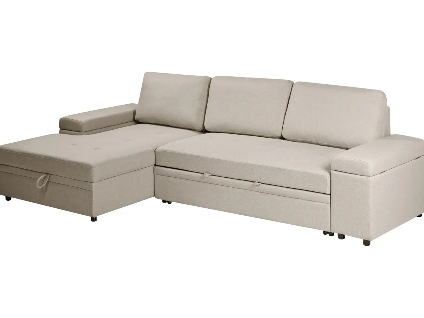 Divano letto angolare 3 posti HRISEY Lino sintetico Beige con contenitore Lato destro
