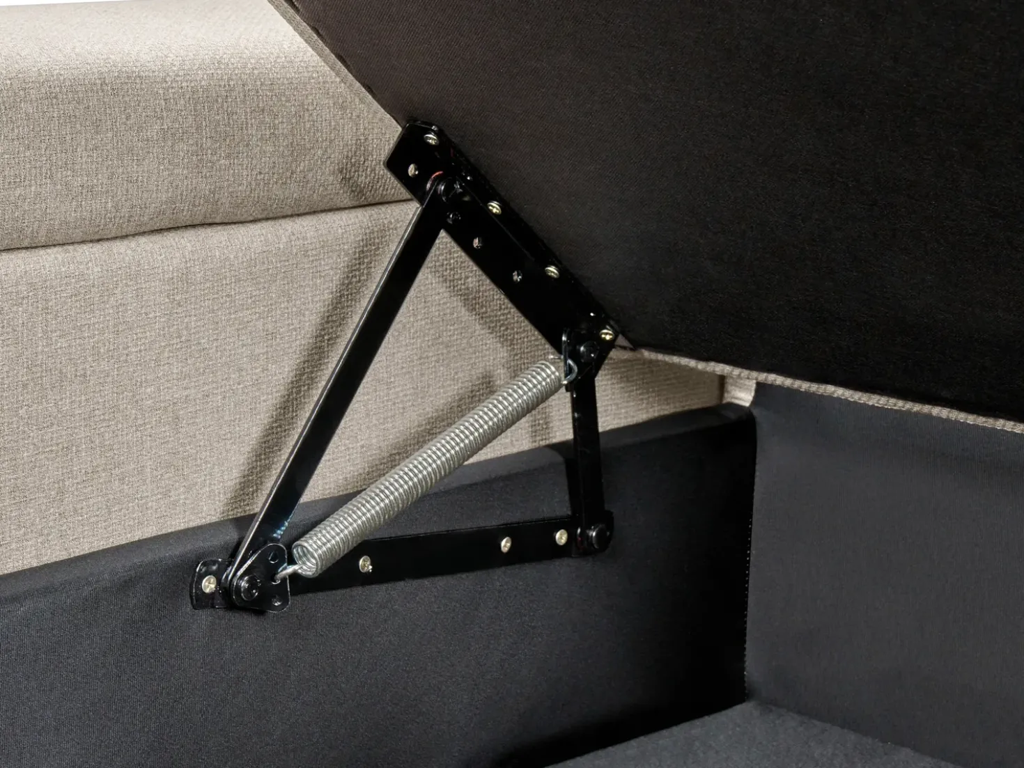 Divano letto angolare 3 posti HRISEY Lino sintetico Beige con contenitore Lato destro