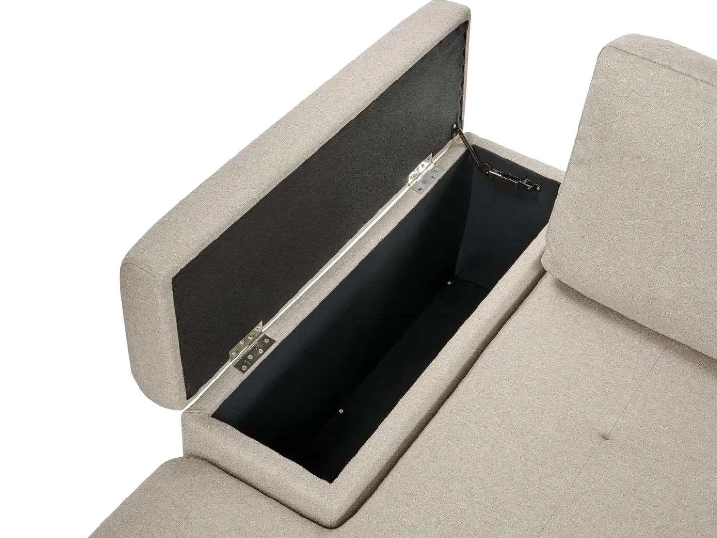 Divano letto angolare 3 posti HRISEY Lino sintetico Beige con contenitore Lato destro