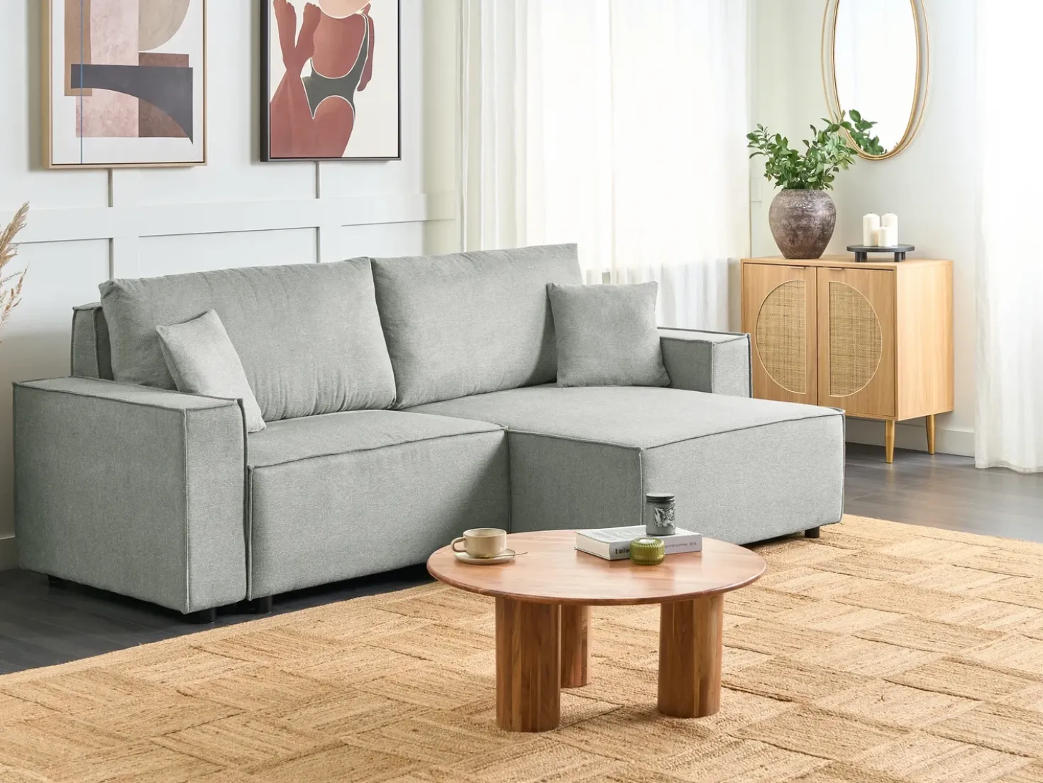 Divano letto angolare 3 posti KARILA Tessuto Grigio con contenitore Lato Sinistro