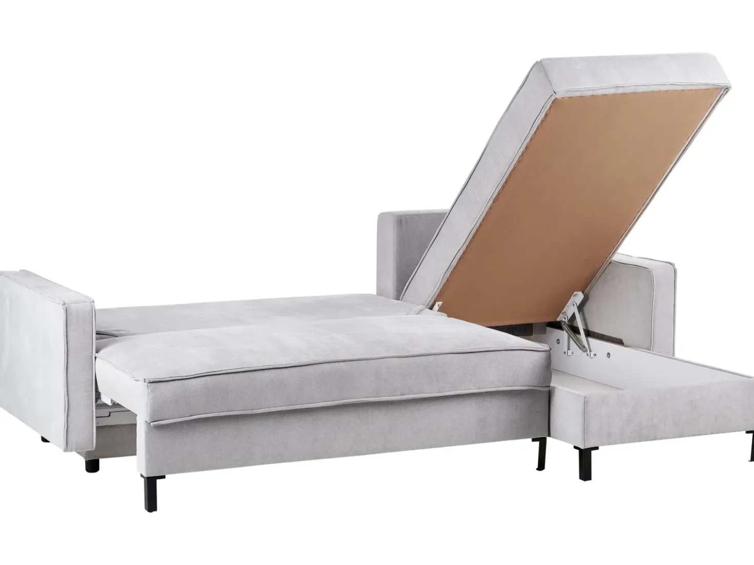 Divano letto angolare 3 posti TEJN Tessuto Grigio chiaro con contenitore Lato Sinistro
