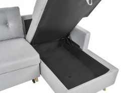 Divano letto angolare 4 posti FLAKK Tessuto Grigio chiaro con contenitore Lato Sinistro