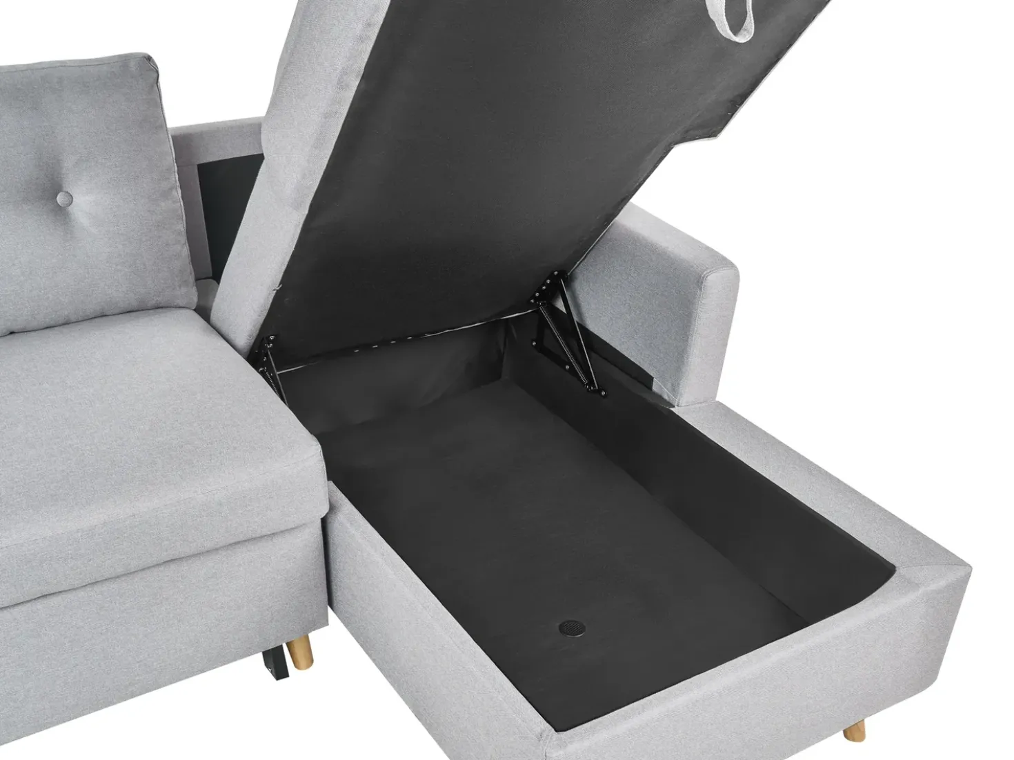 Divano letto angolare 4 posti FLAKK Tessuto Grigio chiaro con contenitore Lato Sinistro