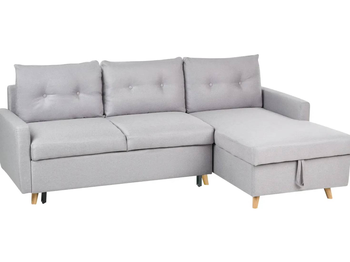 Divano letto angolare 4 posti FLAKK Tessuto Grigio chiaro con contenitore Lato Sinistro