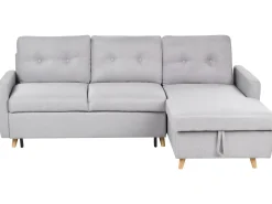 Divano letto angolare 4 posti FLAKK Tessuto Grigio chiaro con contenitore Lato Sinistro