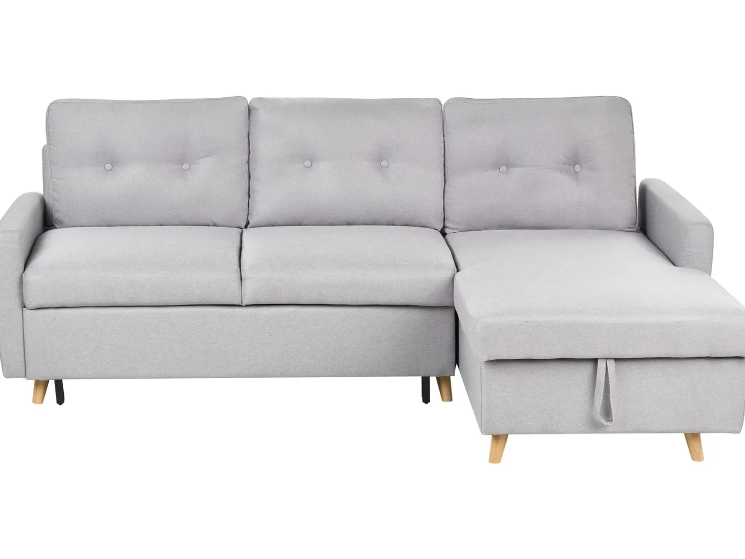 Divano letto angolare 4 posti FLAKK Tessuto Grigio chiaro con contenitore Lato Sinistro