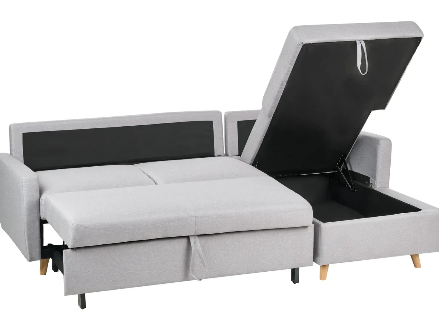 Divano letto angolare 4 posti FLAKK Tessuto Grigio chiaro con contenitore Lato Sinistro