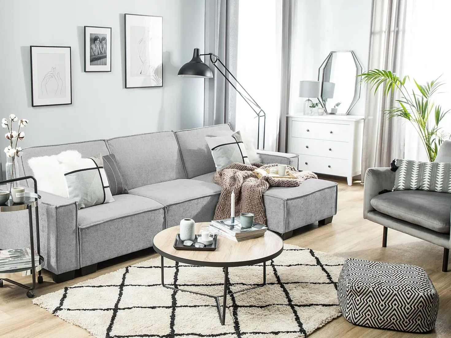 Divano letto angolare 3 posti ROMEDAL Tessuto Grigio chiaro Lato Sinistro