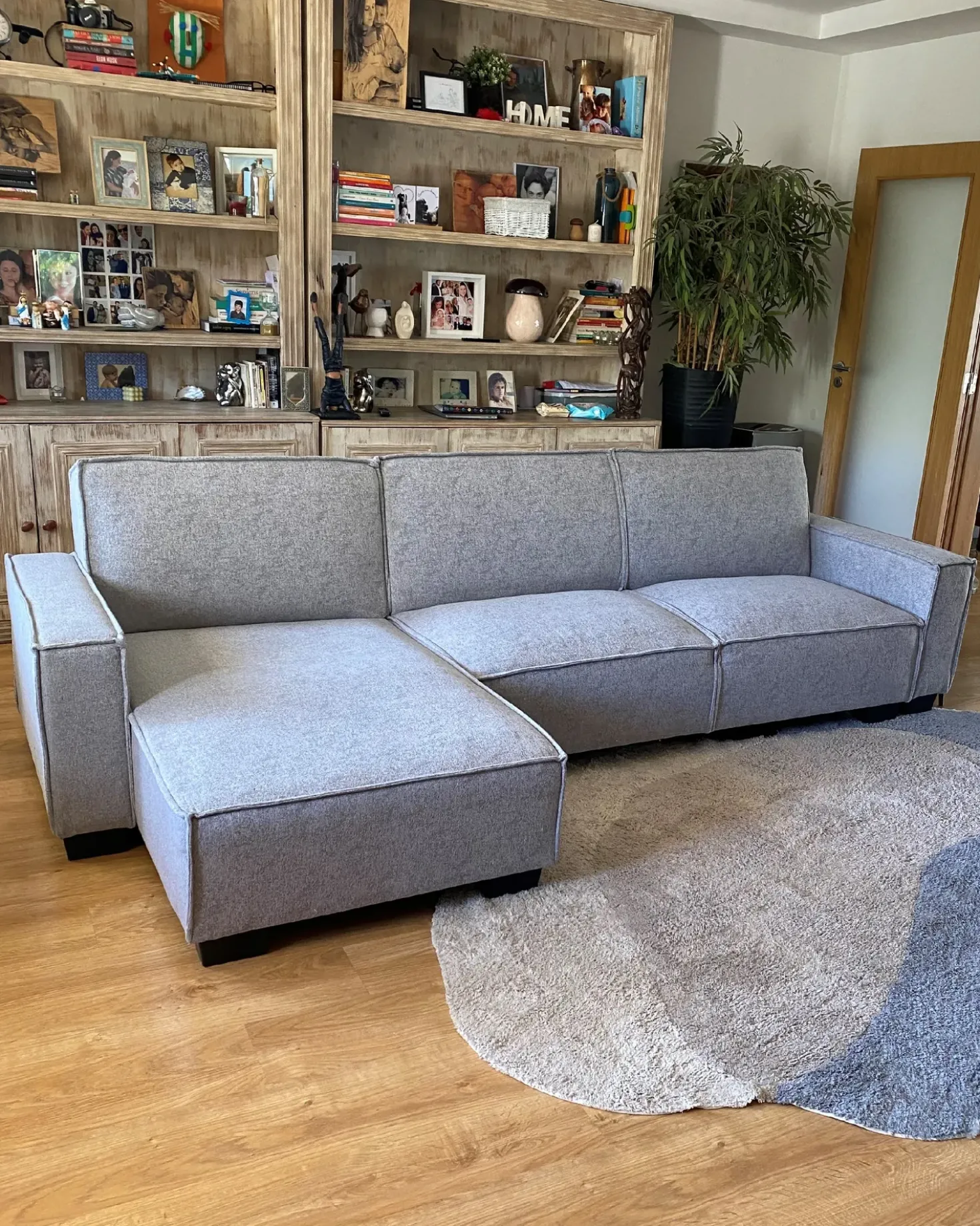 Divano letto angolare 3 posti ROMEDAL Tessuto Grigio chiaro Lato Sinistro
