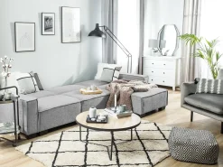 Divano letto angolare 3 posti ROMEDAL Tessuto Grigio chiaro Lato Sinistro